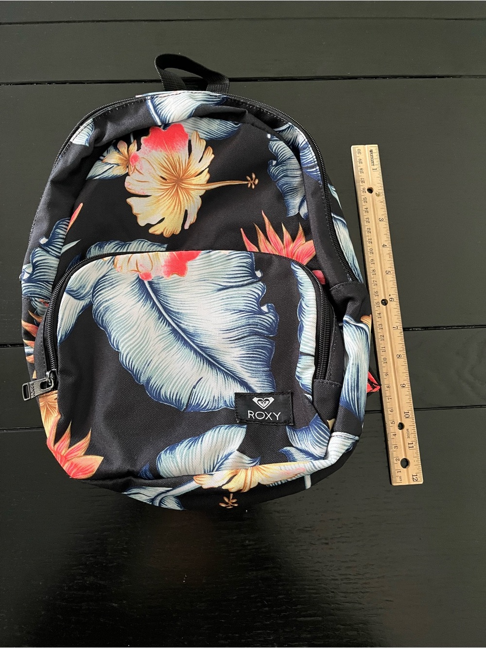 Mini Roxy Black Backpack with Blue and Coral Floral Print